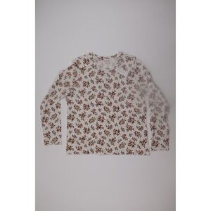 Lands' End Supima Cotton Long Sleeve Top Floral Berry Print White Premium Cotton